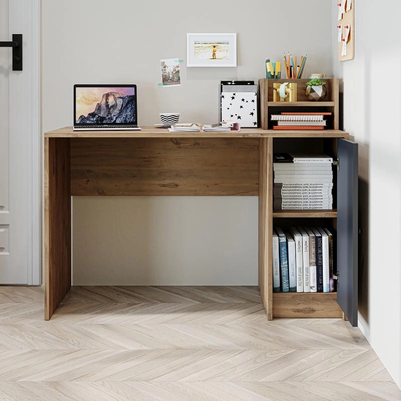 Scrivania ufficio moderna lineare libreria 1 anta 120xH100 cm rovere antracite Flus