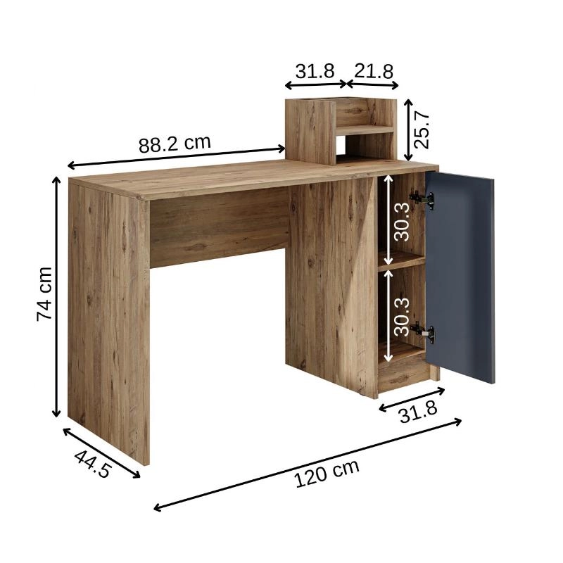 Scrivania ufficio moderna lineare libreria 1 anta 120xH100 cm rovere antracite Flus