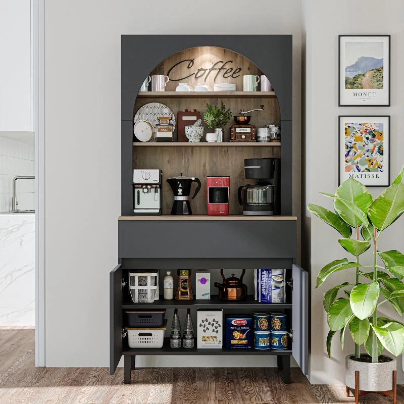 Mobile da cucina dispensa multiuso 90xH179 cm antracite rovere Coffee