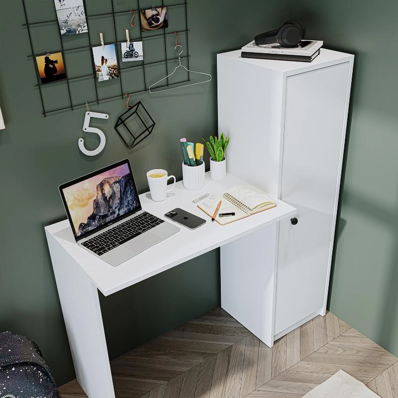 Scrivania moderna mobile libreria attrezzata 110xH120 cm bianco Tela