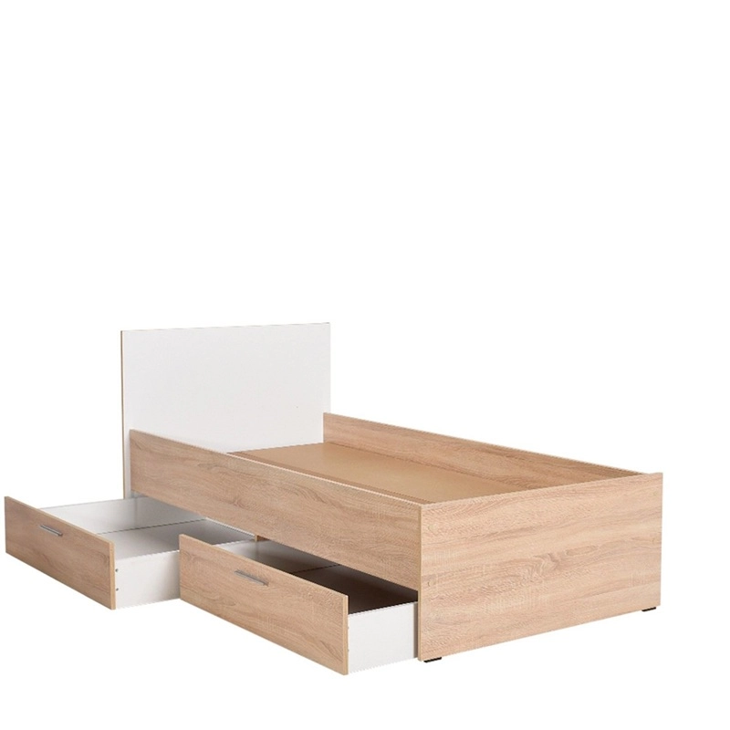 Letto singolo contenitore 2 cassettoni 90x190 cm rovere bianco Mason