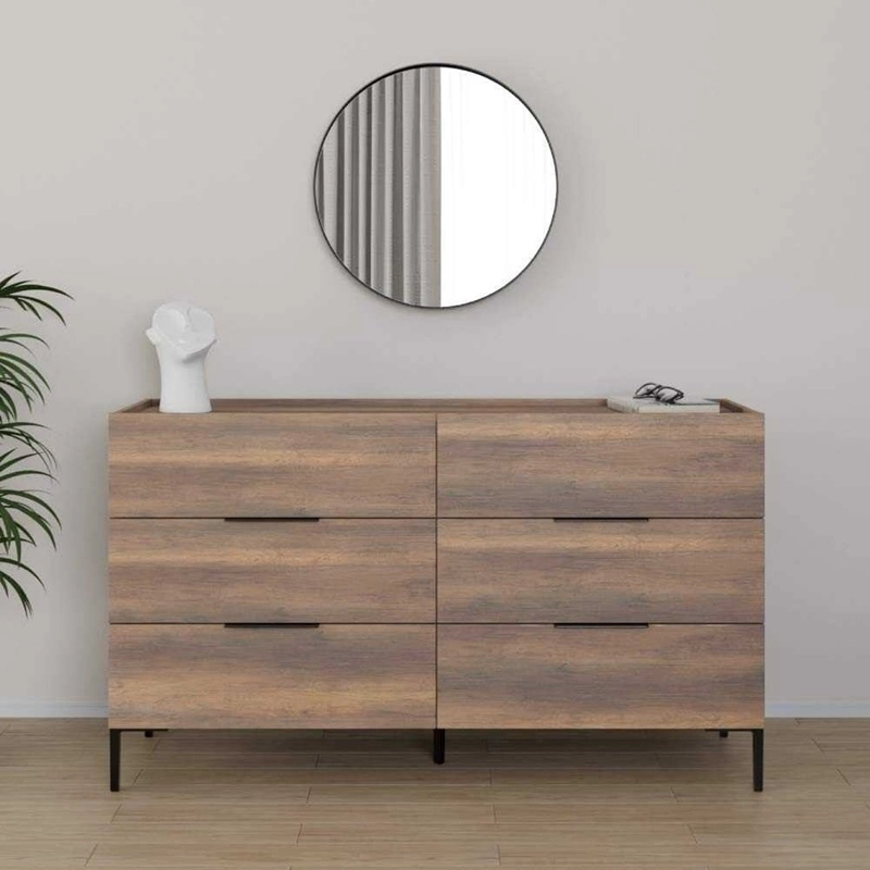 Comò moderno cassettiera 6 cassetti 140xH81 cm noce Elevate