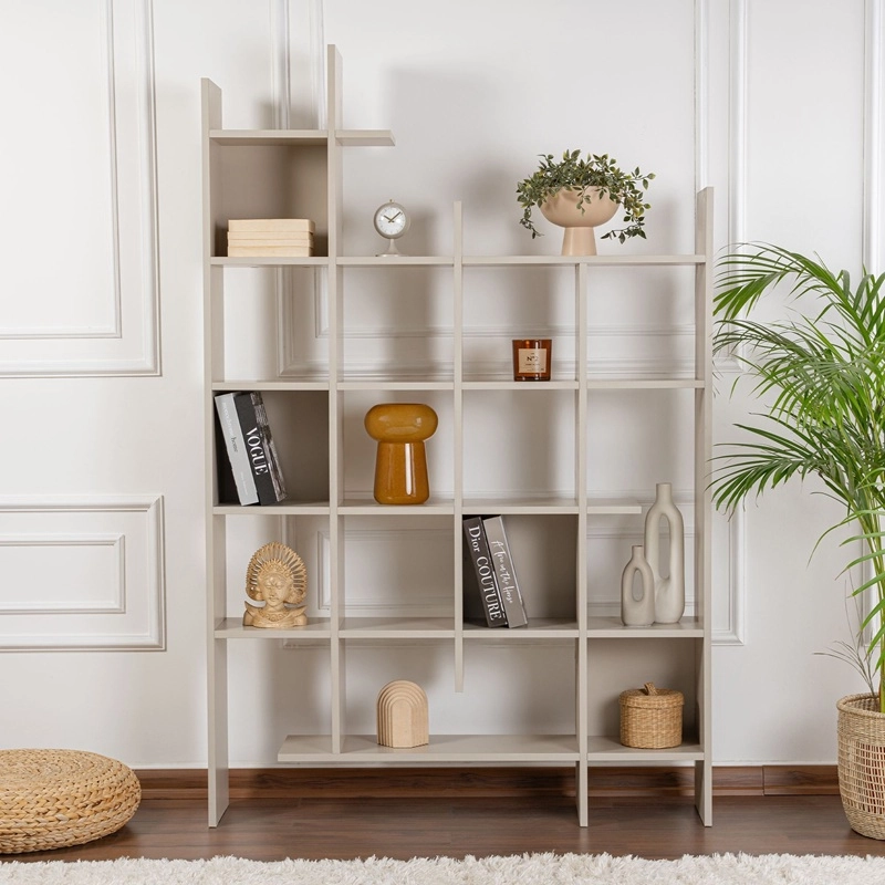 Libreria moderna parete soggiorno design 122xH188 cm beige Cesar