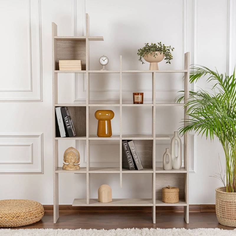 Libreria moderna parete soggiorno design 122xH188 cm travertino Cesar