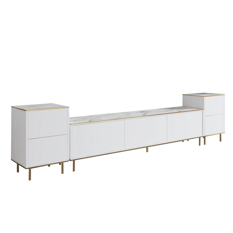 Mobile porta tv moderno terra design 260xH45 cm marmo bianco Griffin