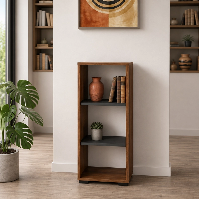 Libreria ufficio moderna 3 ripiani 40xH110 rovere scuro antracite Vertice