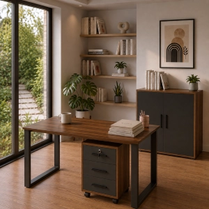 Arredo ufficio moderno completo rovere scuro antracite Vertice-5