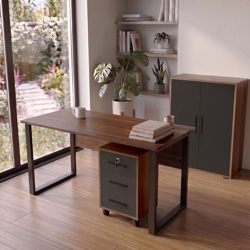 Arredo ufficio moderno completo rovere scuro antracite Vertice-5