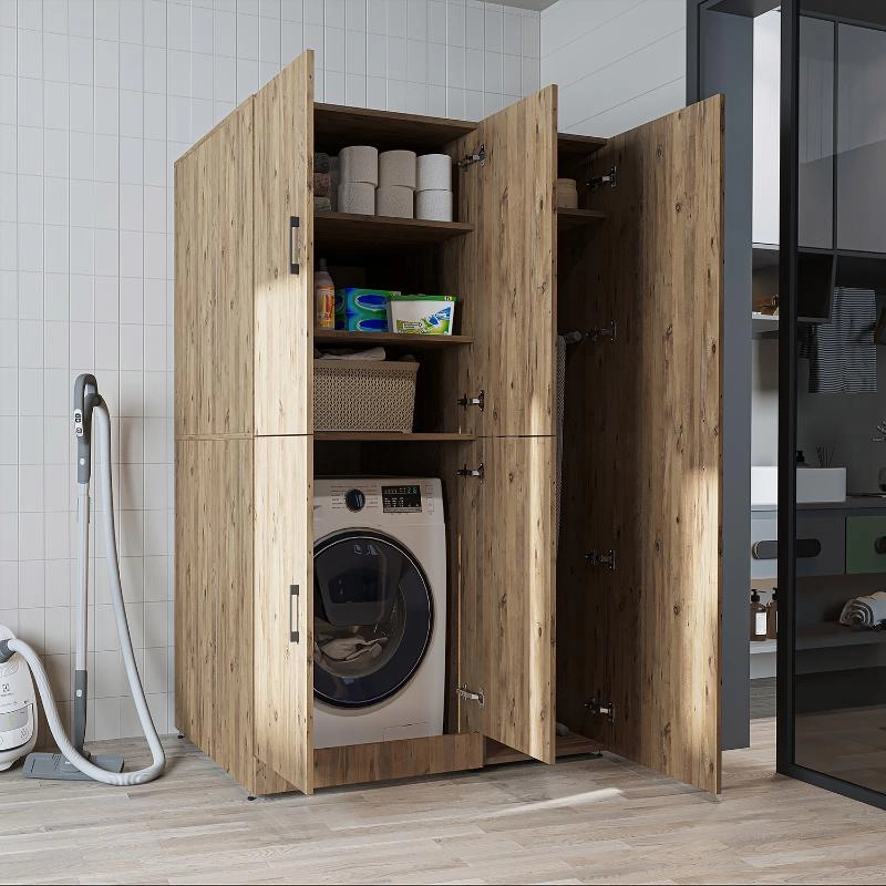 Armadio chiuso mobile lavatrice ripiani portascope 115xH185 rovere oldwook Shine-1