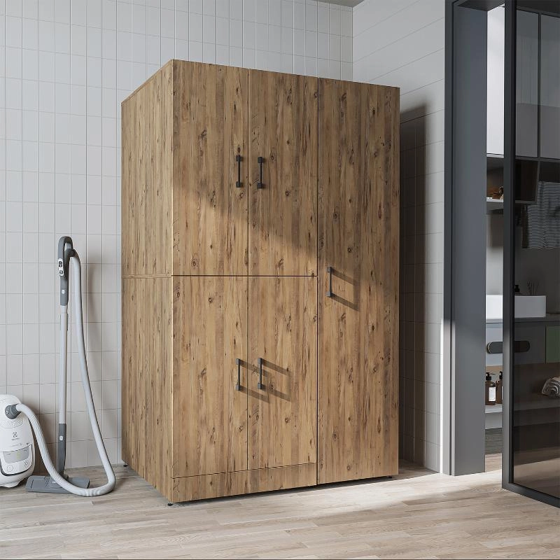 Armadio chiuso mobile lavatrice ripiani portascope 115xH185 rovere oldwook Shine-1