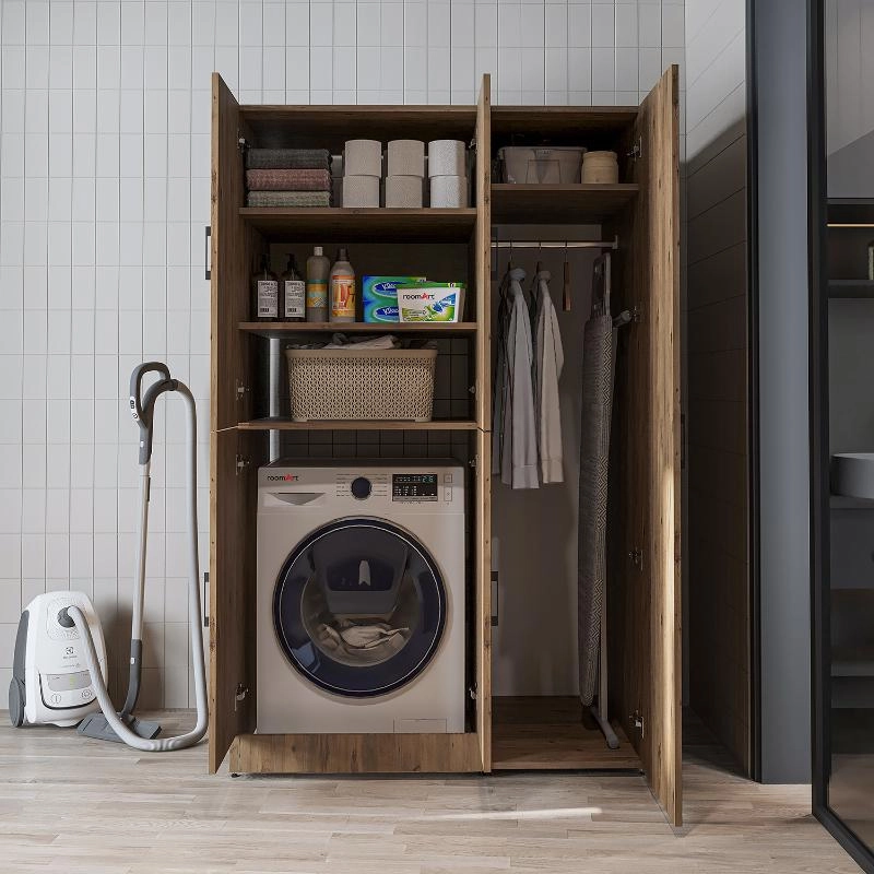 Armadio chiuso mobile lavatrice ripiani portascope 115xH185 rovere oldwook Shine-1