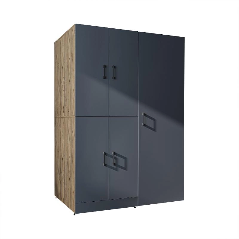 Armadio chiuso mobile lavatrice ripiani portascope 130xH185 rovere antracite Shine-2
