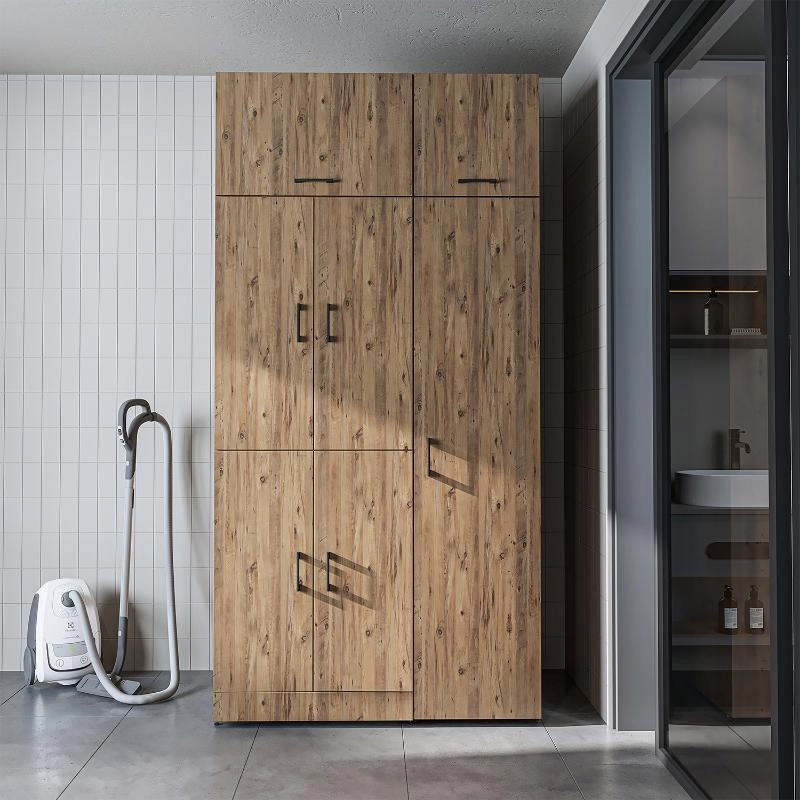 Armadio chiuso mobile lavatrice ripiani portascope 115xH230 rovere oldwook Shine-1