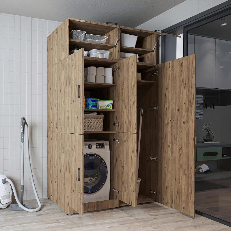 Armadio chiuso mobile lavatrice ripiani portascope 130xH230 rovere oldwook Shine-2