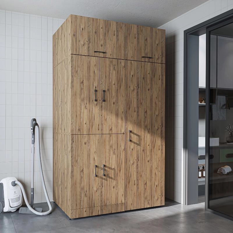 Armadio chiuso mobile lavatrice ripiani portascope 130xH230 rovere oldwook Shine-2