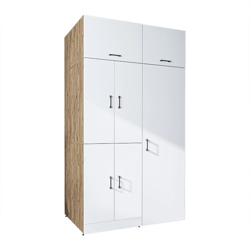 Armadio chiuso mobile lavatrice ripiani portascope 130xH230 rovere bianco Shine-2
