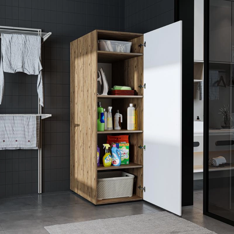 Colonna mobile armadio portascope lavanderia 60xH185 cm rovere bianco Shine