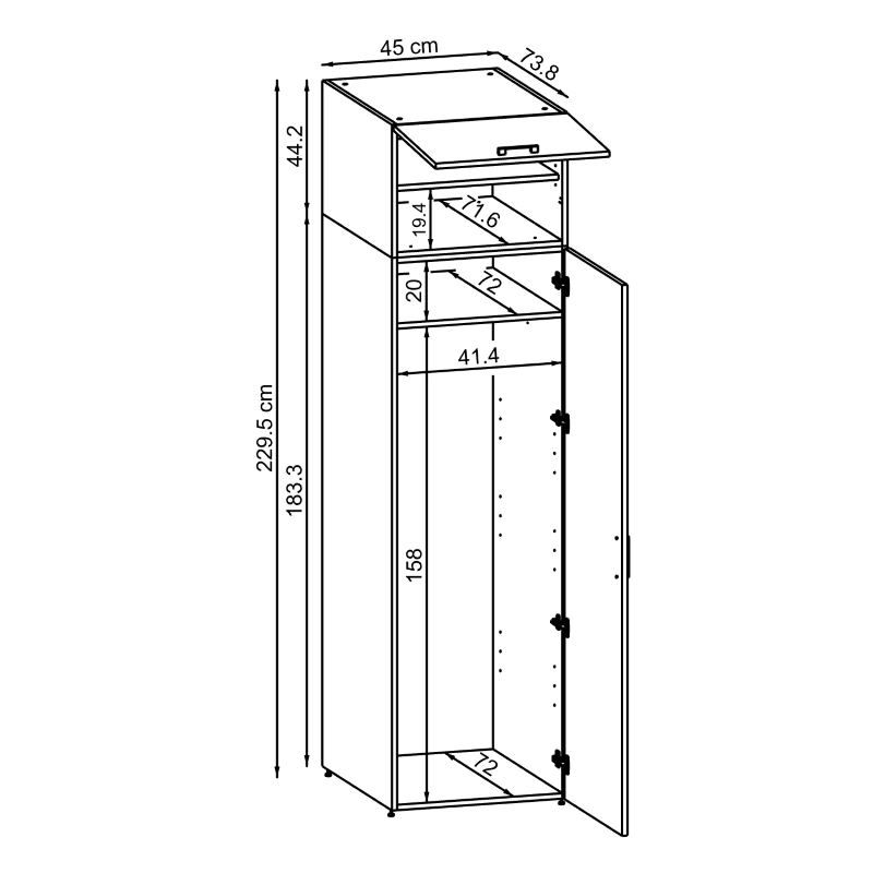 Colonna mobile armadio portascope lavanderia 45xH230 cm bianco Shine-1