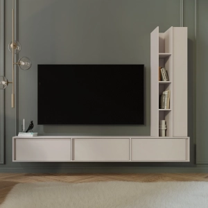 Parete attrezzata soggiorno mobile tv moderno sospeso 230xH185 beige Sole