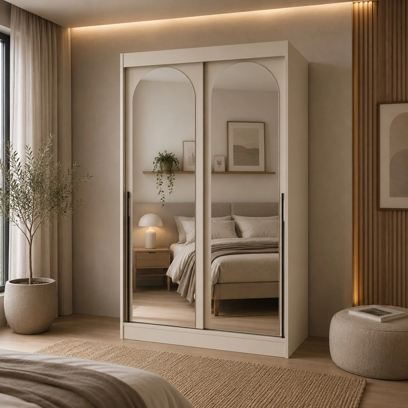 Armadio ante scorrevoli con specchio guardaroba moderno 120xH215 beige Matilde