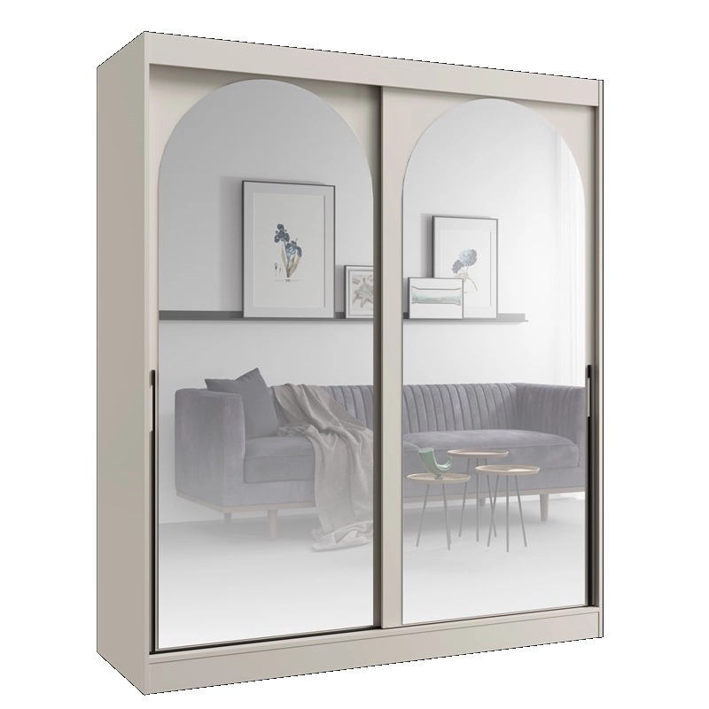 Armadio ante scorrevoli con specchio guardaroba moderno 180xH215 beige Matilde