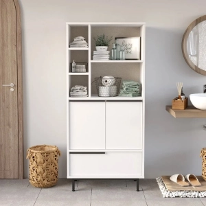 Colonna mobile bagno 75xH162 cm moderna vani a giorno 2 ante 1 ribalta bianco Kenzo