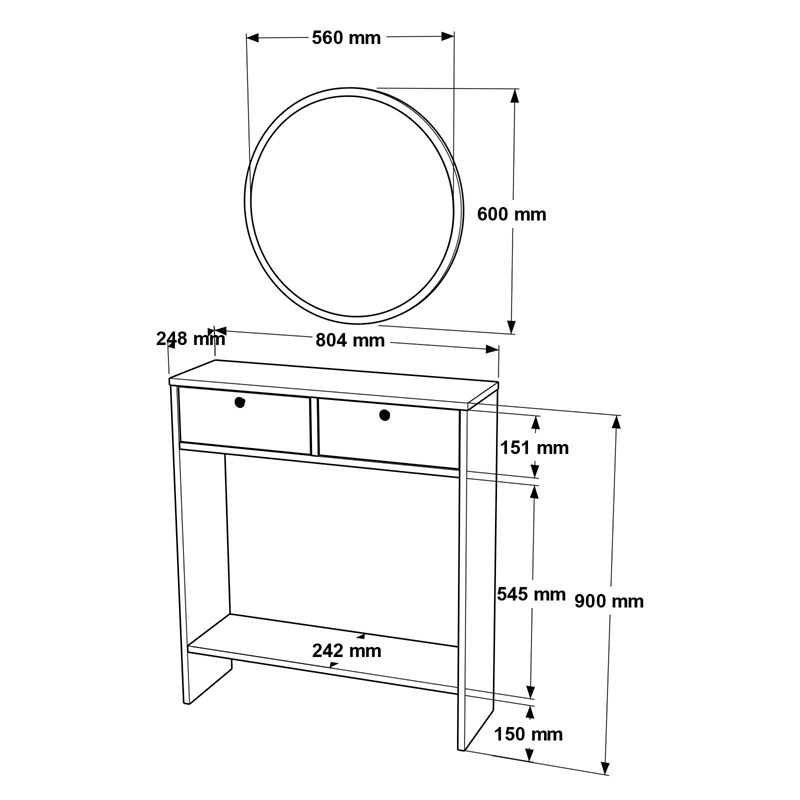 Mobile consolle ingresso salvaspazio specchio toeletta 80 cm bianco Anastasia