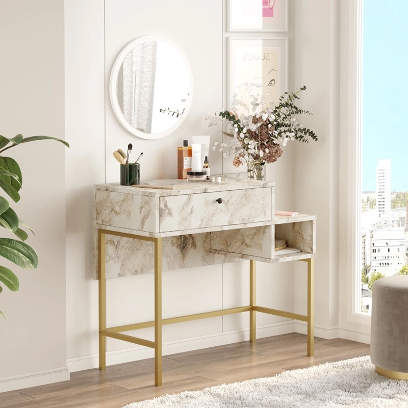 Mobile consolle ingresso salvaspazio specchio toeletta 90 cm marmo bianco oro Victoria