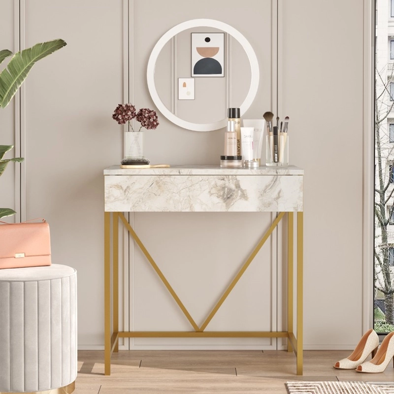 Mobile consolle ingresso salvaspazio specchio toeletta 72 cm marmo bianco oro Victoria