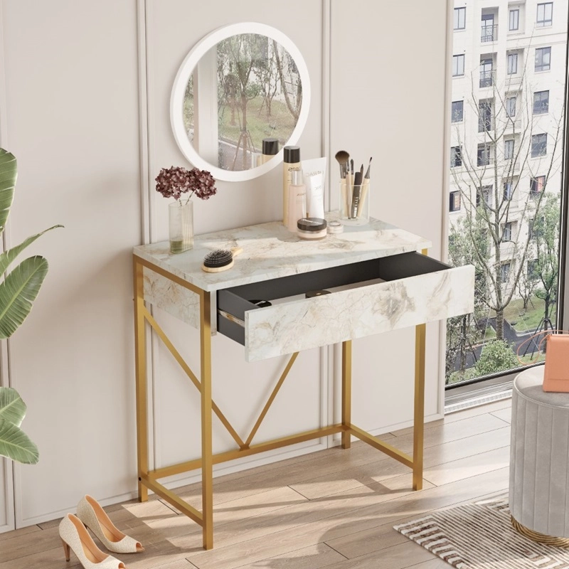 Mobile consolle ingresso salvaspazio specchio toeletta 72 cm marmo bianco oro Victoria