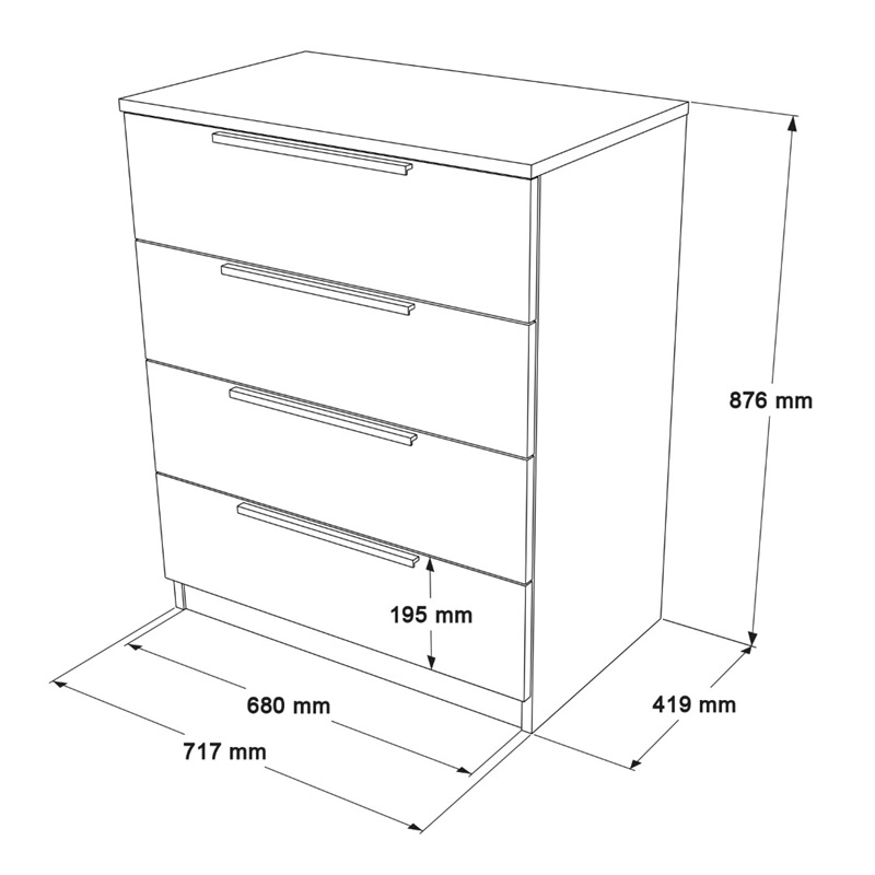 Cassettiera moderna 4 cassetti comò 72xH88 cm rovere Rubik
