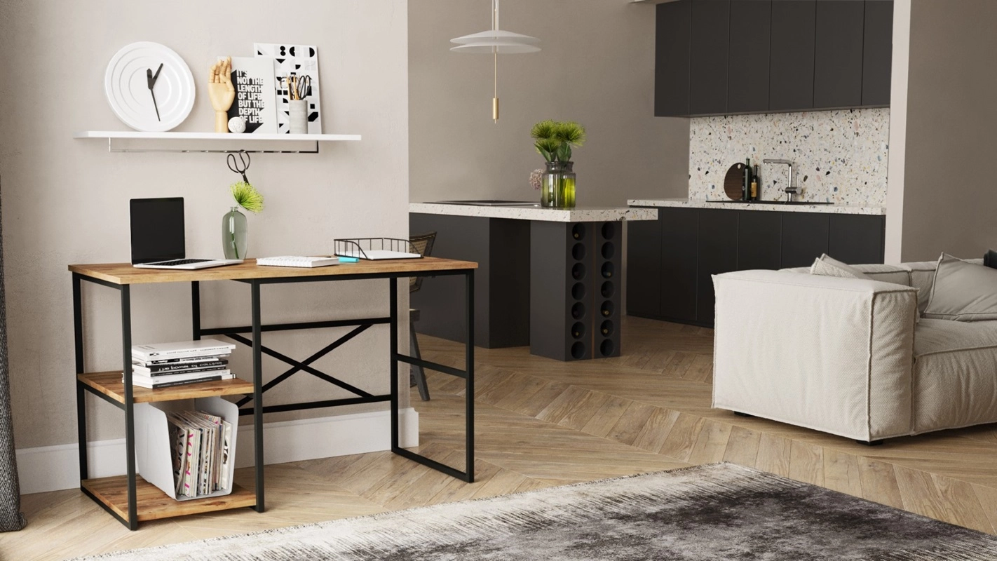 Scrivania consolle moderna ufficio 120xH75 cm industrial rovere nero Victoria-S