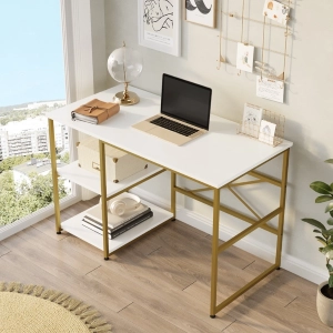 Scrivania consolle moderna ufficio 120xH75 cm industrial bianco oro Victoria-S