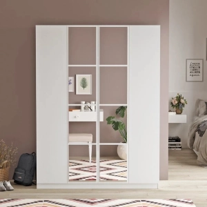 Armadio battente guardaroba 4 ante specchio 138xH184 cm bianco Dexter