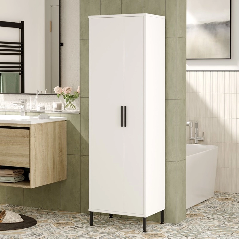 Colonna bagno moderna armadio multiuso 2 ante 50xH165 cm bianco Adrian
