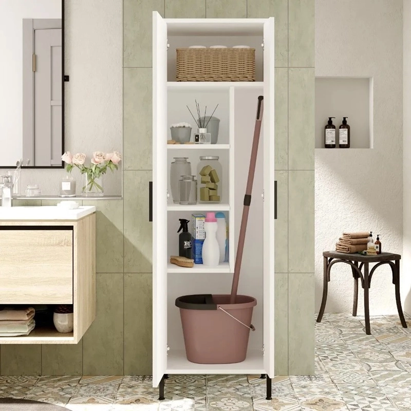 Colonna bagno moderna armadio multiuso 2 ante 50xH165 cm bianco Adrian