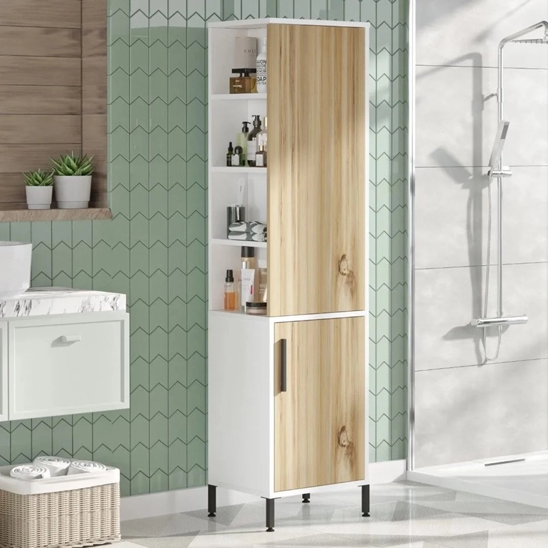 Colonna bagno moderna a terra 2 ante 45xH174 cm bianco rovere Tower