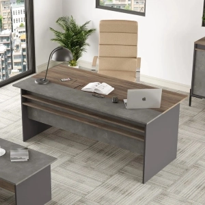 Scrivania ufficio moderna lineare 180xH75 cm rovere scuro antracite ossido Office