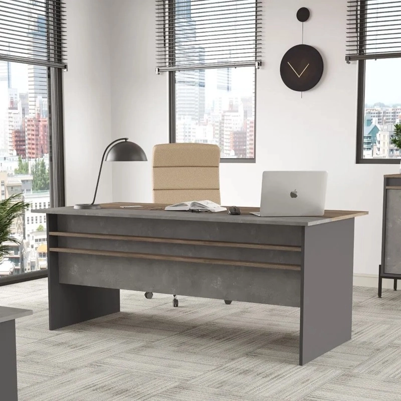 Scrivania ufficio moderna lineare 180xH75 cm rovere scuro antracite ossido Office