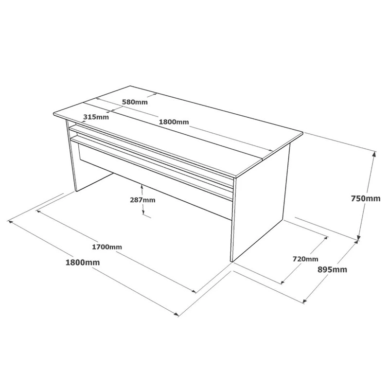 Scrivania ufficio moderna lineare 180xH75 cm rovere scuro antracite ossido Office