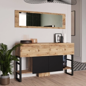 Mobile consolle ingresso salvaspazio specchio 139 cm 2 ribalte 2 ante rovere nero Caius
