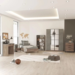 Cameretta bambino completa singola 90x190 cm marrone cemento Dexter-8