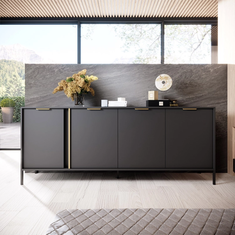 Credenza madia moderna 203xH81 4 ante antracite oro Sky