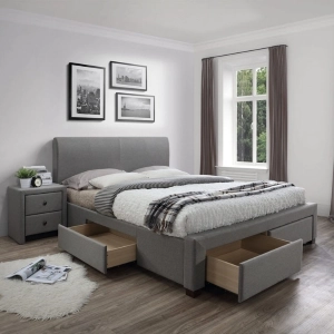 Letto matrimoniale contenitore 160x200 in tessuto grigio cassettoni Venezia