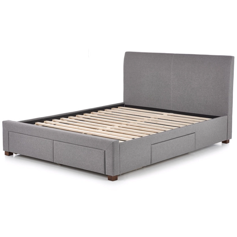 Letto matrimoniale contenitore 160x200 in tessuto grigio cassettoni Venezia