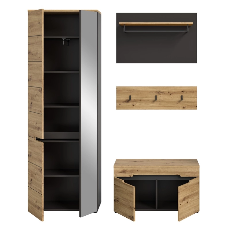 Mobile ingresso moderno appendiabiti 160xH190 cm rovere antracite Anfas
