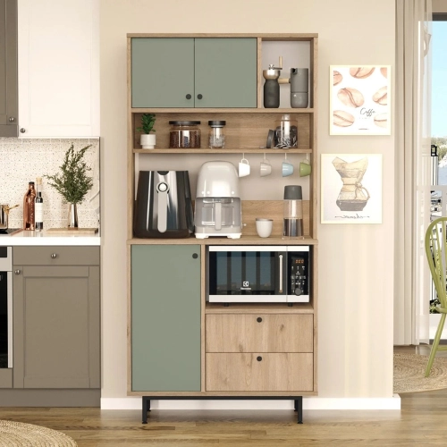 Mobile da cucina dispensa multiuso microonde 88xH180 cm rovere verde Roll