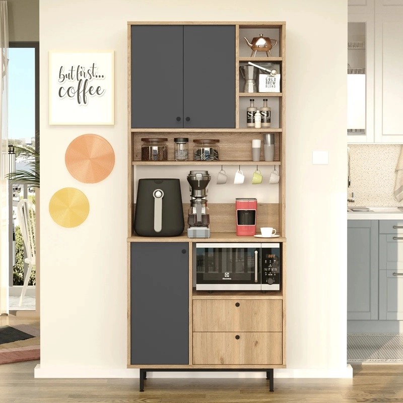 Mobile da cucina dispensa multiuso microonde 88xH205 cm antracite rovere Glass