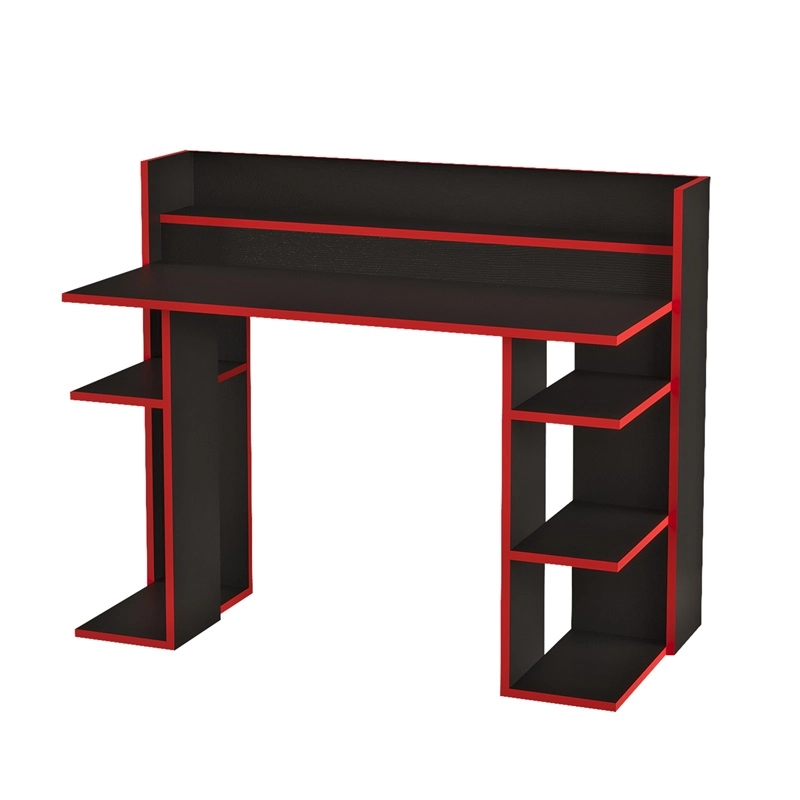 Scrivania moderna attrezzata ufficio gaming 124x58 cm nero rosso Buster