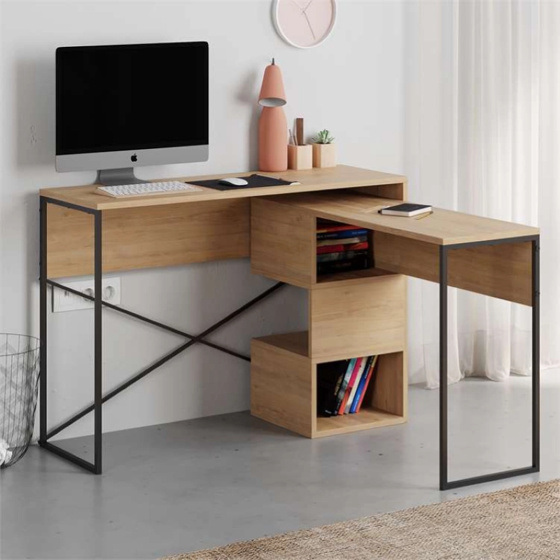 Scrivania ufficio moderna salvaspazio angolare 110x77 rovere nero Regan
